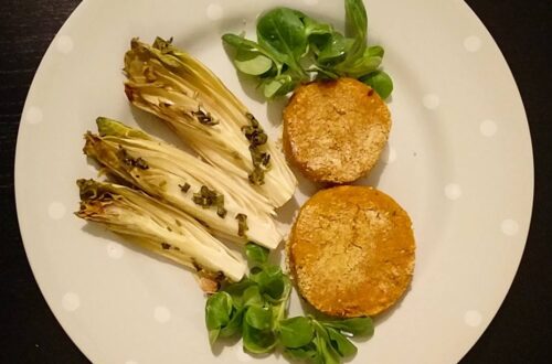 Burger di zucca e cannellini con belga alle erbe aromatiche